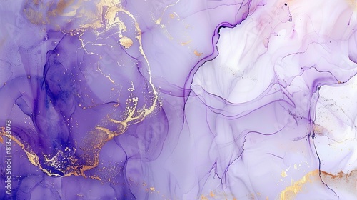 Marble violet with gold. Abstract violet and white marble background with golden lines  liquid art painting in the style of watercolor