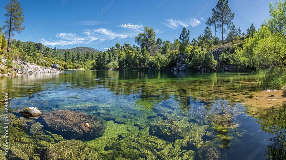 tranquil river with clear water and surrounding trees landscape photo tranquil river with clear water and surrounding trees landscape photo