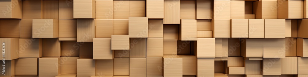 A wall made entirely of cardboard boxes creating an abstract background or wallpaper, banner A wall made entirely of cardboard boxes creating an abstract background or wallpaper, banner