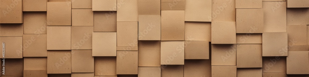 Detailed view of a wall constructed with wooden blocks, showing the texture and pattern of the blocks, banner Detailed view of a wall constructed with wooden blocks, showing the texture and pattern of the blocks, banner