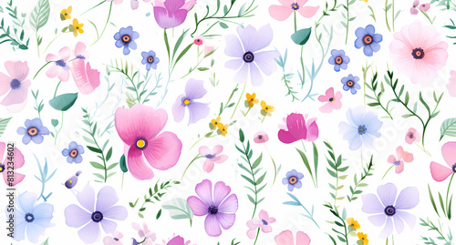 watercolor spring flowers pattern