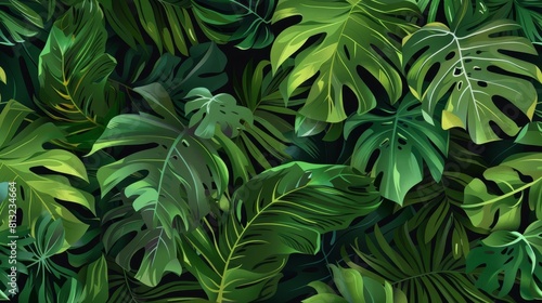 trendy tropical jungle pattern seamless vector design with lush green leaves digital illustration