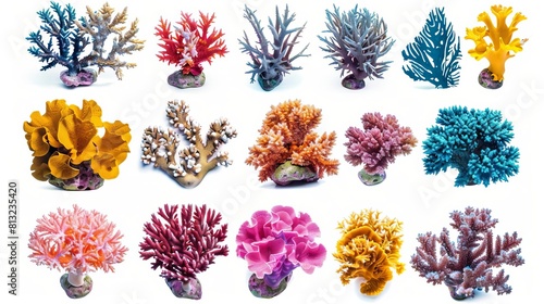 Fototapeta Naklejka Na Ścianę i Meble -  vibrant set of colorful coral reefs isolated on white background cut out
