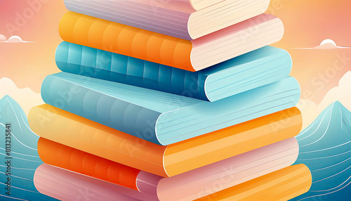Background pattern of a stack of books on a landscape