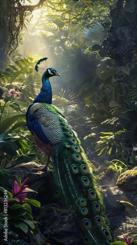 Wallpaper Mural Vibrant peacock, a stunning display of nature's beauty, showcasing the colorful plumage and elegant presence of this majestic, a symbol of grace and elegance. Torontodigital.ca