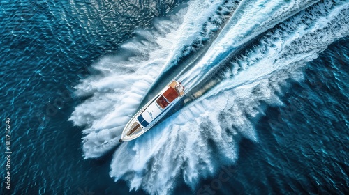 3d rendering of a speedboat in the sea with white foam, aerial view © Katsiaryna