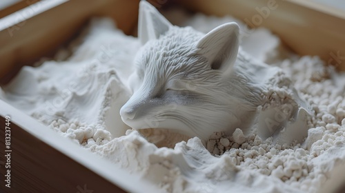 White Flour Fox Sculpture A Delicate Culinary Art Display in a Minimalist Bento Box photo