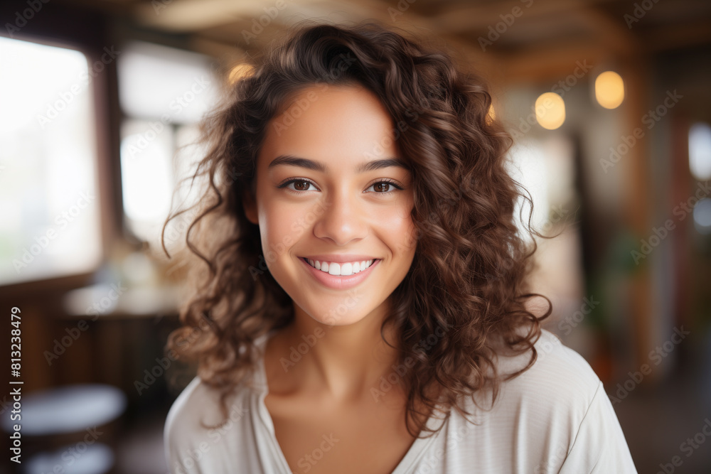 Smiling attractive hispanic young woman looking at the camera Smiling attractive hispanic young woman looking at the camera