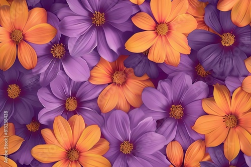floral fiesta vibrant orange and purple flower pattern abstract background