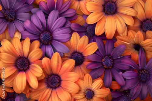 floral fiesta vibrant orange and purple flower pattern abstract background