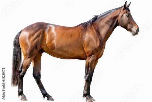 bay sport horse isolated on white background side view cutout