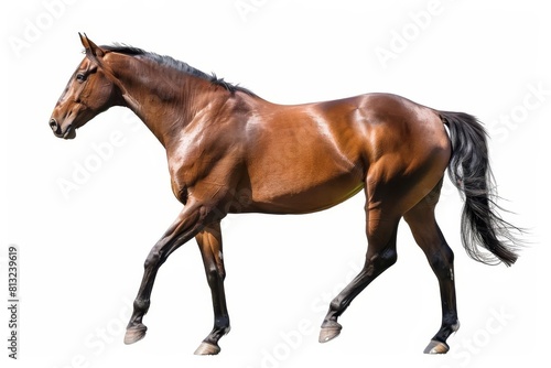 bay sport horse isolated on white background side view cutout