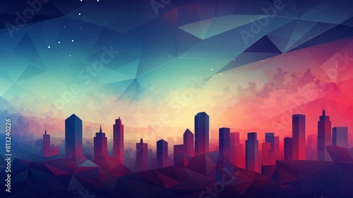 Vibrant cityscape with geometric low polygon  style imitation  creating a unique and modern backdrop