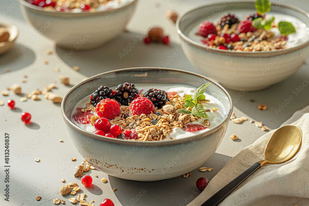 milk, muesli with berries milk, muesli with berries