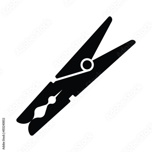 Clothes peg vector icon. Black silhouette. Stick clothes pin icon. Simple illustration of stick clothes pin icon for web design.