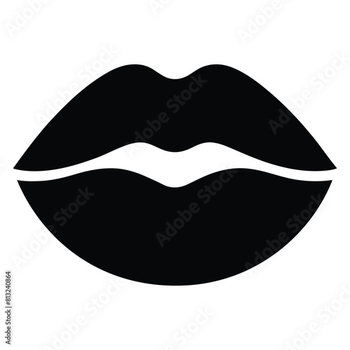 Mouth lips vector icon. Girl kiss pictogram black silhouette. Woman lips shape design Beauty concept.