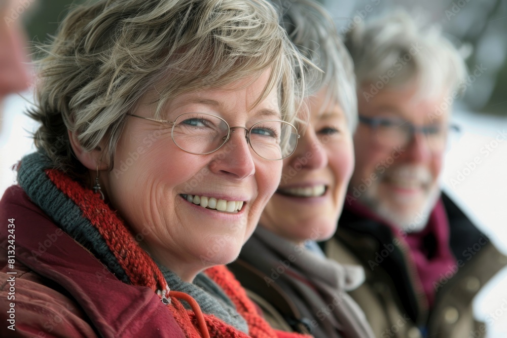 Portrait of a happy senior couple in winter outdoors. Focus on woman Portrait of a happy senior couple in winter outdoors. Focus on woman