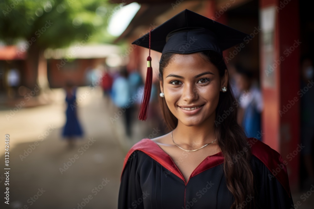 Empowered for Success: A Determined Female Student Poised at the Threshold of Her Vocational Training Institute Empowered for Success: A Determined Female Student Poised at the Threshold of Her Vocational Training Institute