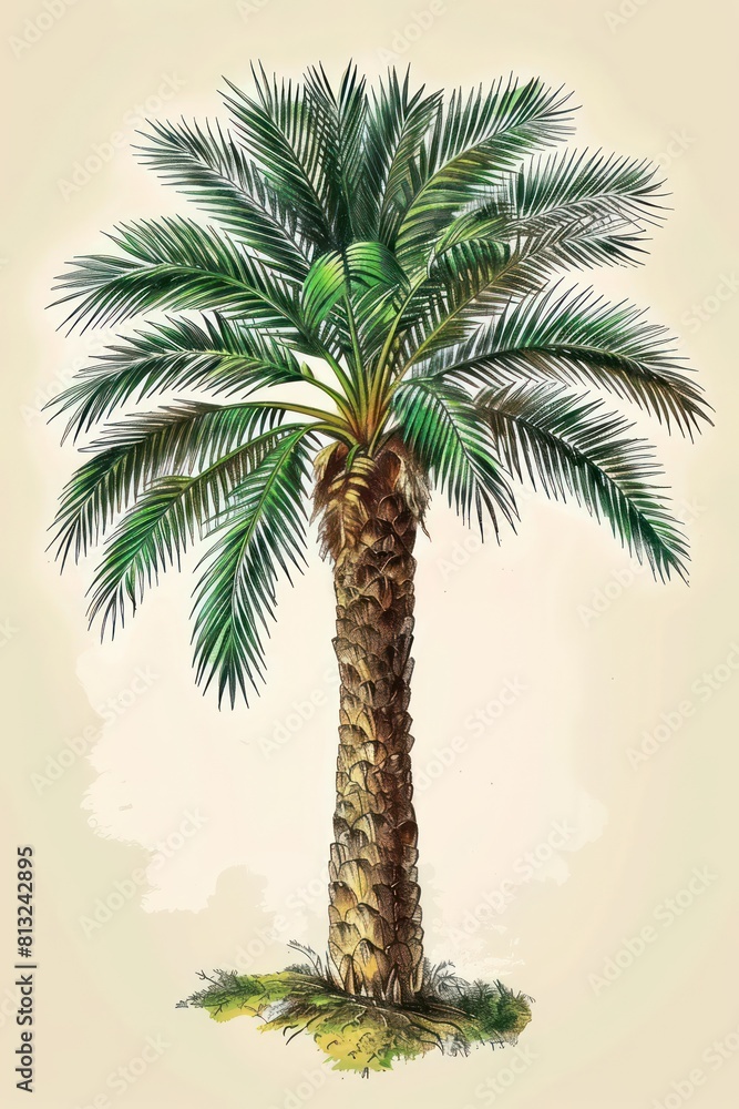 palm tree draw, vintage Illustration