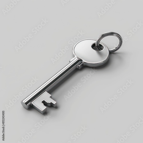 house key, metal chrome on a white background