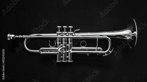  trumpet music instrument, worn texture and patina of the brass instrument on a plain backdrop