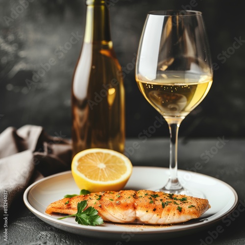 Savor tasty grilled fish fillet and white wine in an opulent restaurant environment
