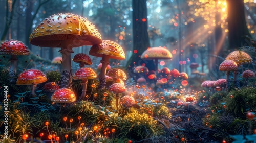 vibrant colors of wild mushrooms in diverse forest, embodying the beauty of natures untamed essence