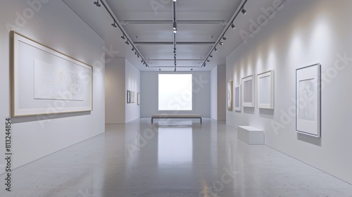 Exhibition room of the gallery with empty frame of artwork