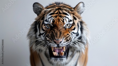 vicious snarling tiger, full body, viewed from top view photo