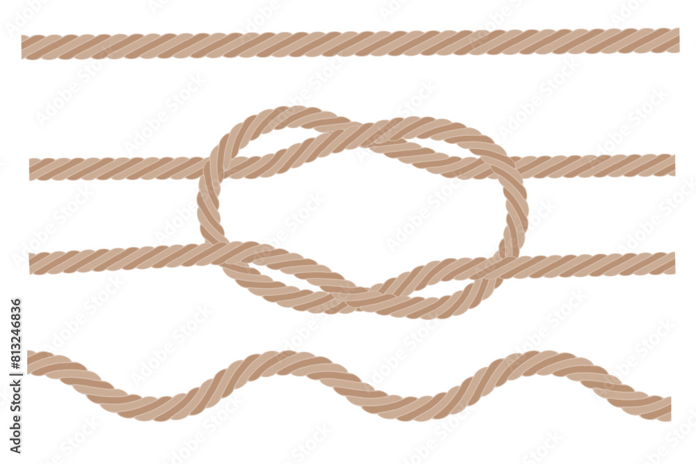 Braided rope knot. Beige twisted cord. Seamless vector lines. Nautical design element. Braided rope knot. Beige twisted cord. Seamless vector lines. Nautical design element.