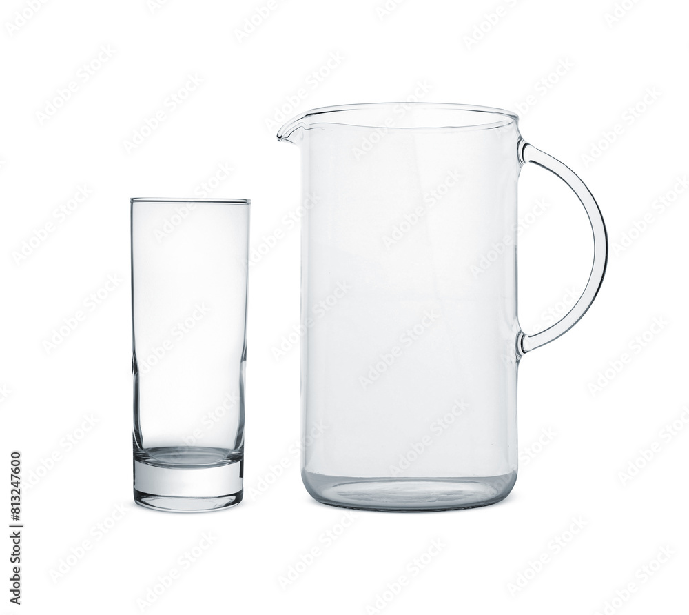 Empty glass and jug isolated on white Empty glass and jug isolated on white