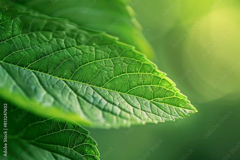 Green leaf with backlighting on a dark background Green leaf with backlighting on a dark background