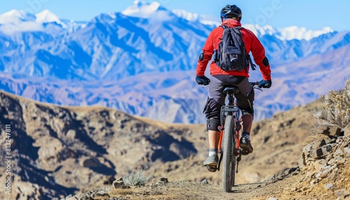 Cyclist exploring mountainous landscapes on a bike  showcasing bicycle tourism adventure