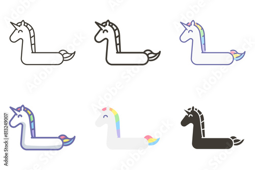 Unicorn inflatable ring pool and beach buoy float vector graphic icon elements