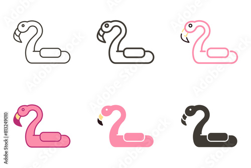 Flamingo inflatable ring pool and beach buoy float vector graphic icon elements