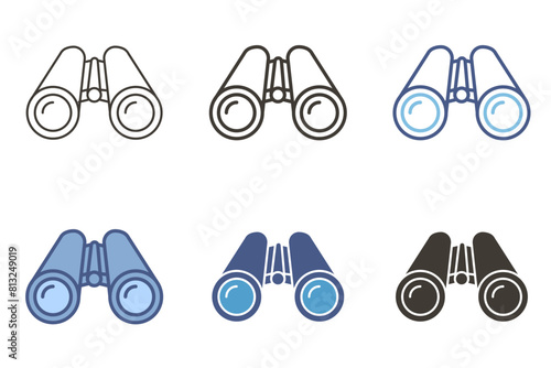 Binocular icon. Vector graphic elements in flat, outline, filled, unfilled, color. Binoculars vision zoom object