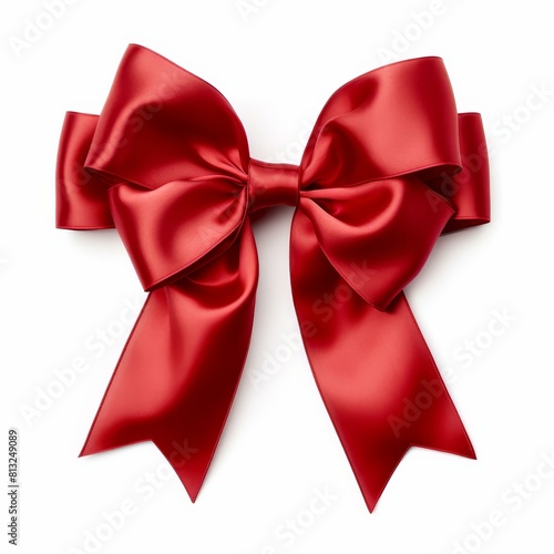 Vivid crimson bow and ribbon on a stark white background, Ai Generated