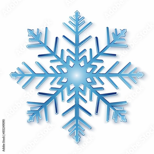 Bright blue snowflake icon on a crisp white background, Ai Generated