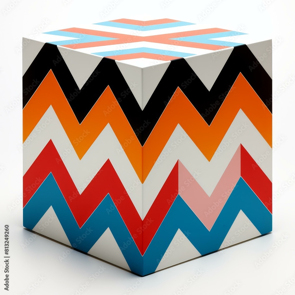 Chevron pattern cube floating, pristine white background, Ai Generated Chevron pattern cube floating, pristine white background, Ai Generated