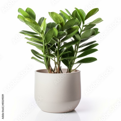 Zamioculcas plant in a pot isolated on white background, Ai Generated