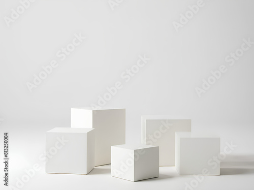 White rectangular podium and tree shadow pedestal product display stand background 3d rendering