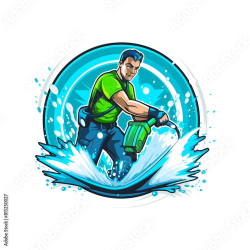 a drawing of a man on a water ski