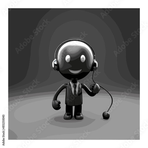 a cartoon character with headphones on his ears and a microphone