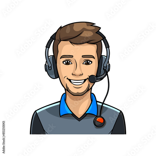 a man wearing a headset with a microphone that says " he is wearing a headset ".