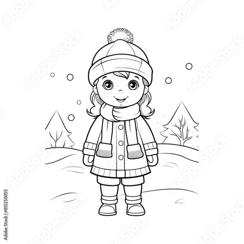 a cartoon drawing of a girl in a winter coat and hat