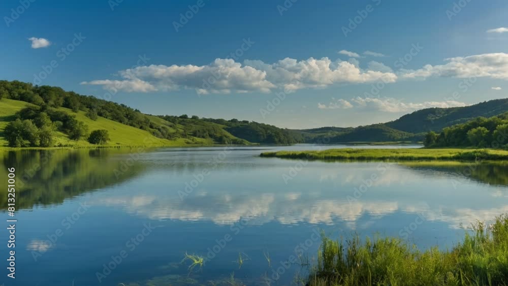 view of the lake in mountains, seamless looping animation video background 