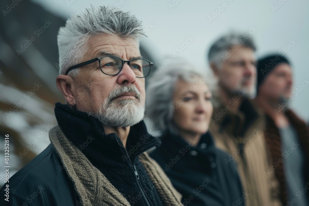Portrait of a senior man with his friends in the background. Portrait of a senior man with his friends in the background.