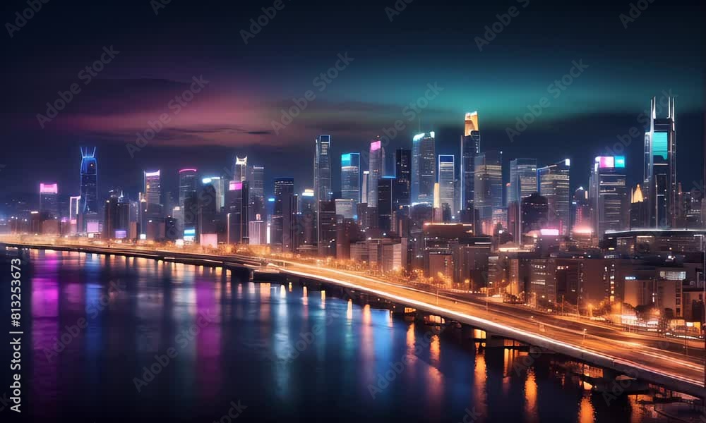 City Lights Reflecting on River at Night City Lights Reflecting on River at Night