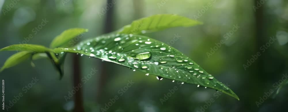 Leaf with Dew and Rain Drops in Nature Leaf with Dew and Rain Drops in Nature