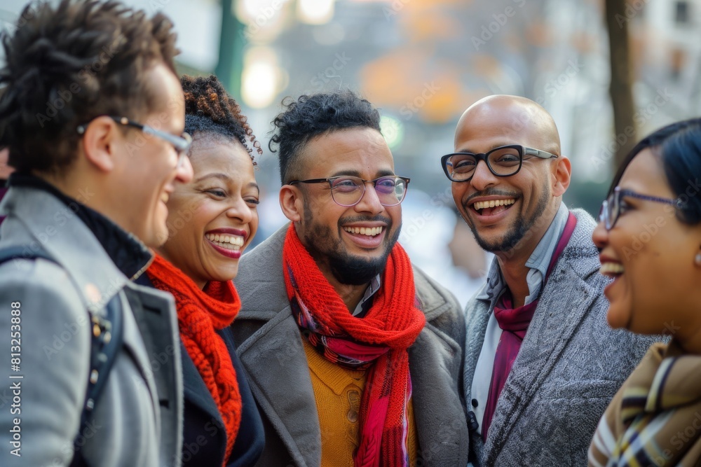 Group of diverse friends having fun together on the street. Multiethnic group of people. Group of diverse friends having fun together on the street. Multiethnic group of people.